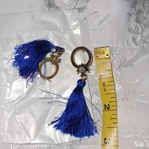 Elegant Blue Tassel Earrings